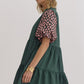 SOLID V NECK BUBBLE SLEEVE MINI DRESS - HUNTER GREEN