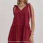 SHOULDER TIE MINI DRESS - CRIMSON