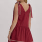 SHOULDER TIE MINI DRESS - CRIMSON