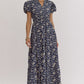 FLORAL V NECK MIDI DRESS - NAVY