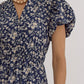 FLORAL V NECK MIDI DRESS - NAVY