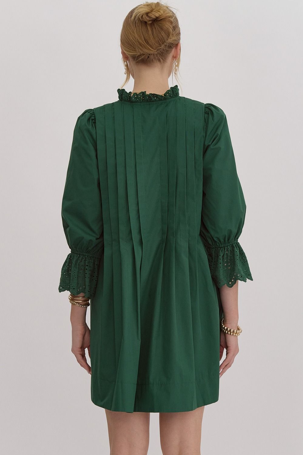 PLEAT MINI DRESS - FOREST