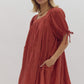 SQUARE NECK MINI DRESS - BRICK