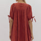 SQUARE NECK MINI DRESS - BRICK