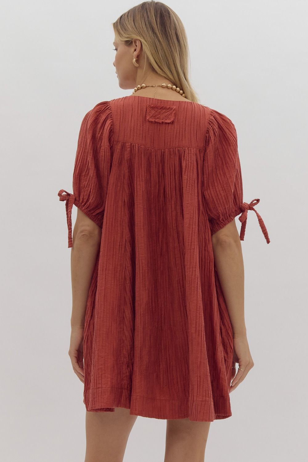 SQUARE NECK MINI DRESS - BRICK