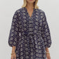 3/4 SLEEVE MINI DRESS - NAVY