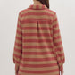 STRIPED V NECK COLLARED MINI DRESS - RUST