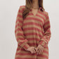 STRIPED V NECK COLLARED MINI DRESS - RUST