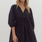 EYELET MINI DRESS - BLACK