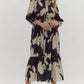 FLORAL COLLARED BUTTON UP MIDI DRESS - BLACK