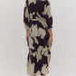 FLORAL COLLARED BUTTON UP MIDI DRESS - BLACK
