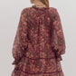 LONG SLEEVE TIERED MINI DRESS - RASPBERRY