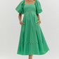 SQUARE NECK MIDI DRESS - GREEN