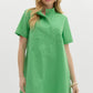 HIGH NECK PLACKET BUTTON MINI DRESS - GREEN