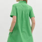 HIGH NECK PLACKET BUTTON MINI DRESS - GREEN