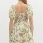 V NECK TROPCIAL PRINT DRESS - CREAM