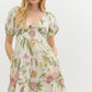 V NECK TROPCIAL PRINT DRESS - CREAM