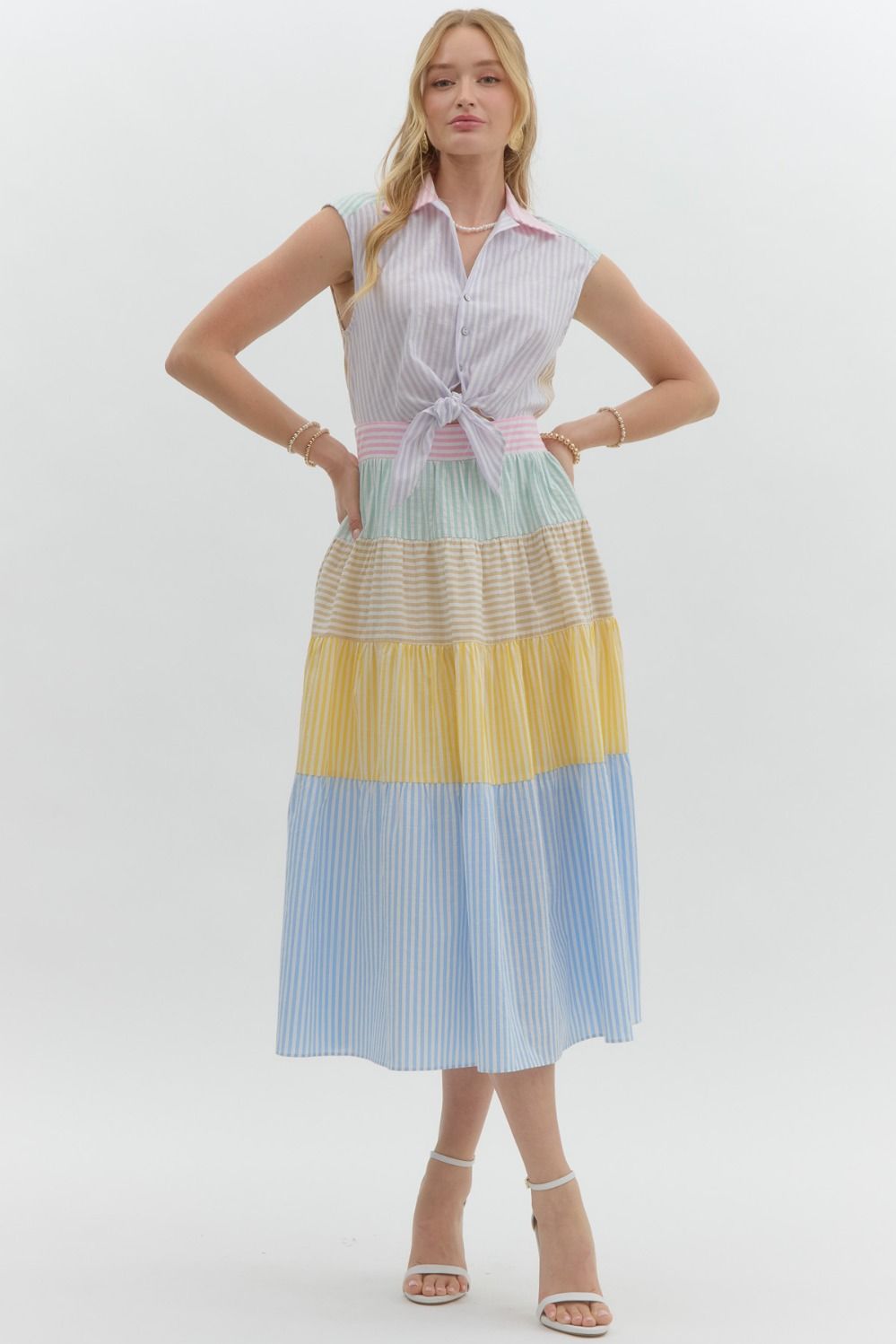 COLOR BLOCK STRIPED MAXI DRESS - MULTI