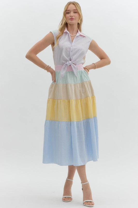 COLOR BLOCK STRIPED MAXI DRESS - MULTI