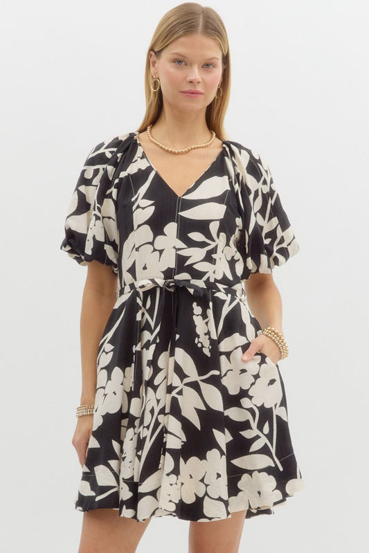FLORAL MINI DRESS - BLACK