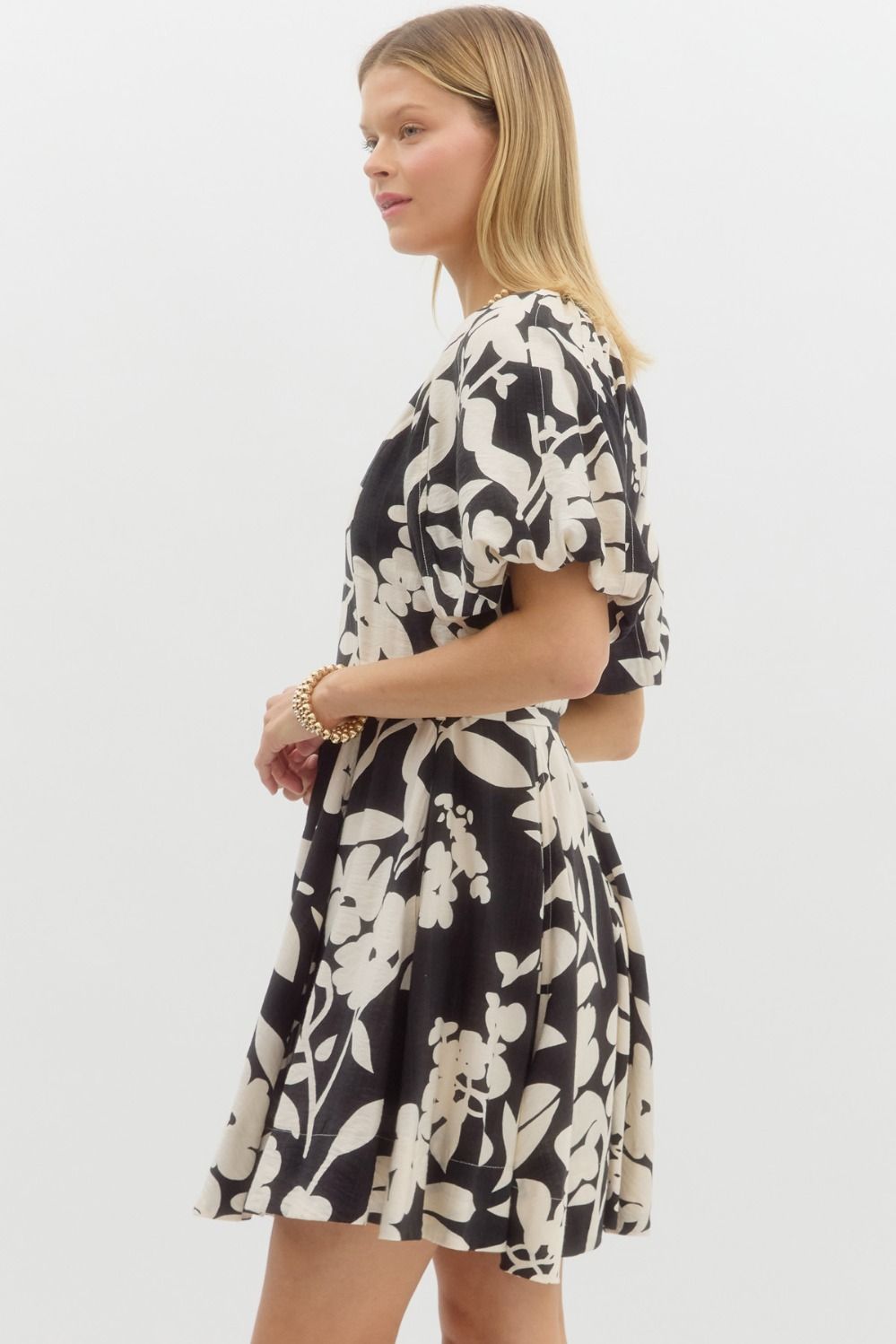 FLORAL MINI DRESS - BLACK