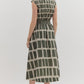 ABSTRACT PRINT MIDI DRESS - OLIVE