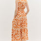 SLEEVELESS FLORAL DRESS - ORANGE