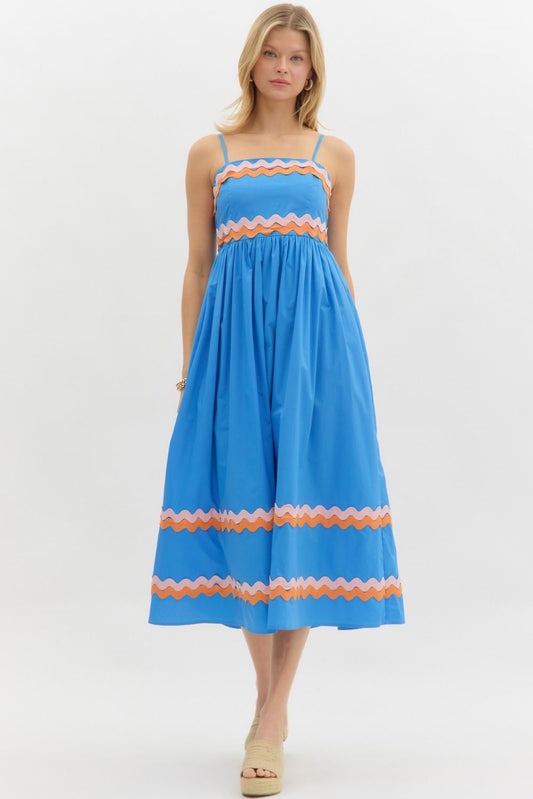 RIC RAC MIDI DRESS - BLUE