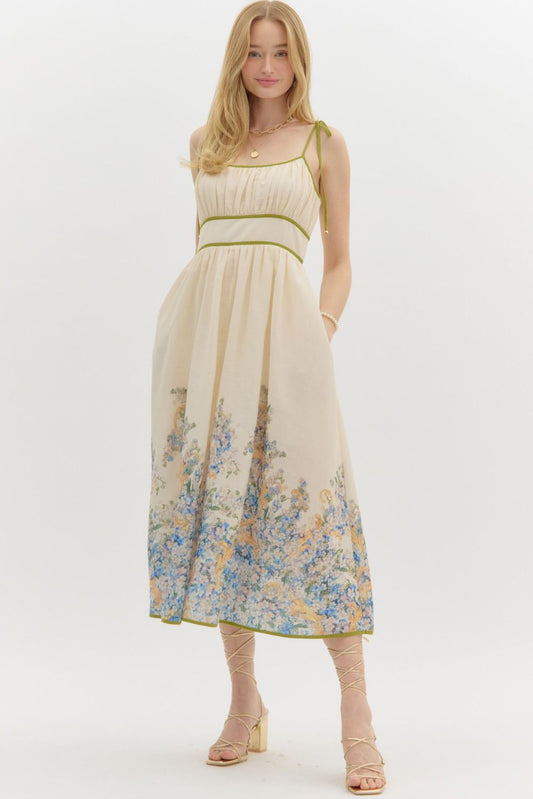 FLORAL MIDI DRESS - NATURAL