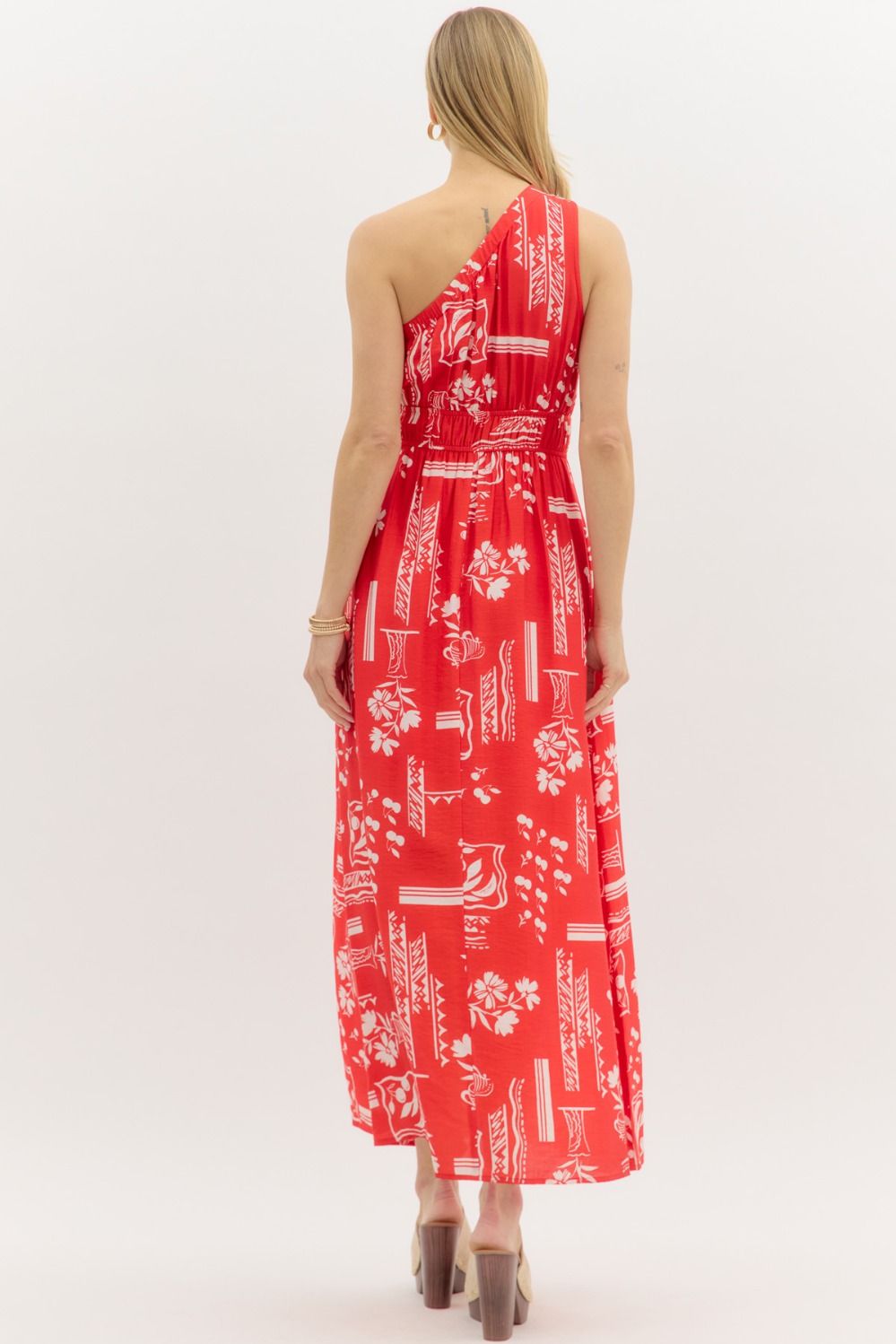 ONE SHOULDER MIDI DRESS - RED