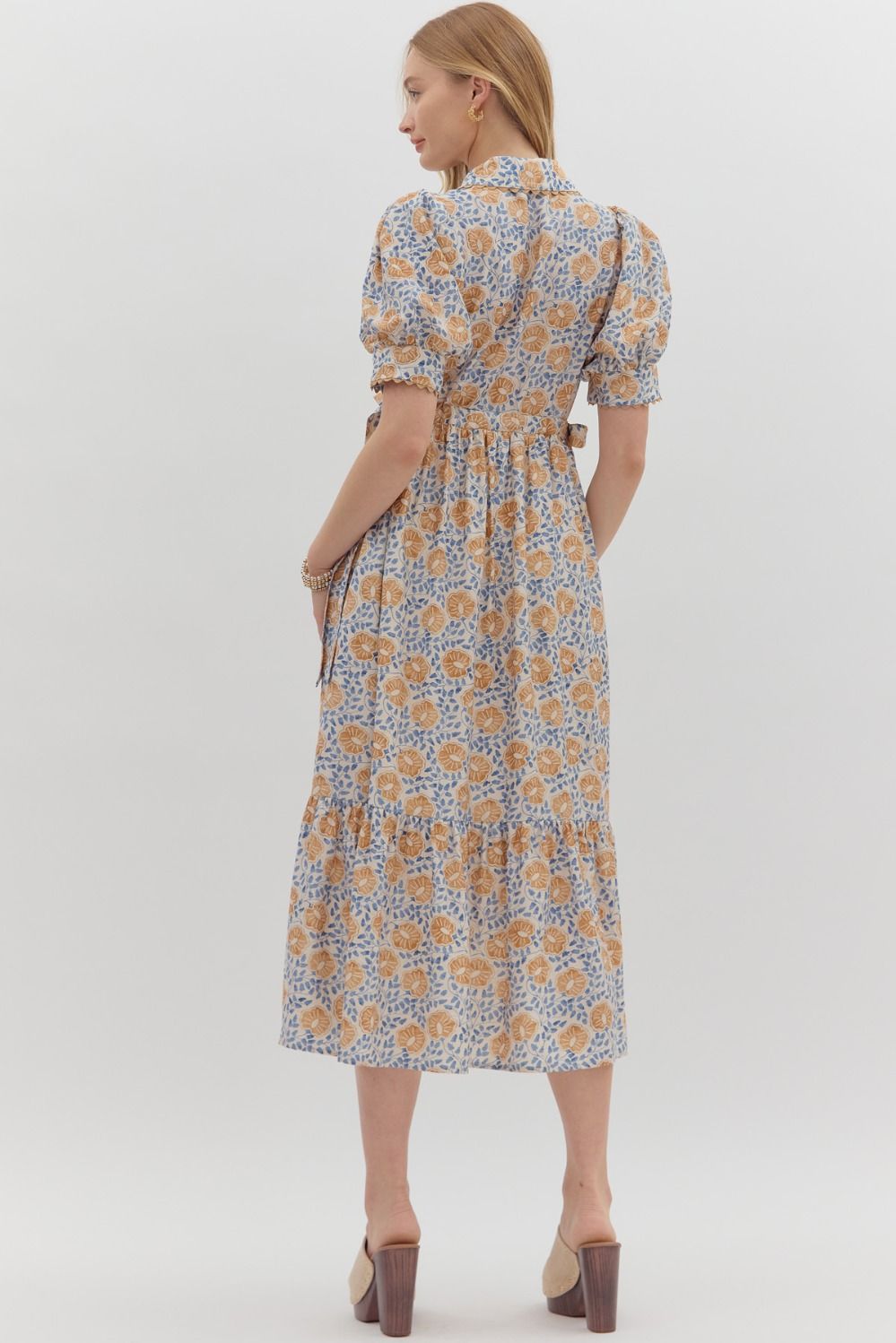 FLORAL MIDI DRESS - CAMEL