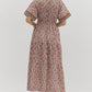 V NECK FLORAL MIDI DRESS - CAMEL