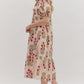 PUFF SLEEVE MIDI DRESS - RED ECRU