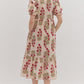PUFF SLEEVE MIDI DRESS - RED ECRU