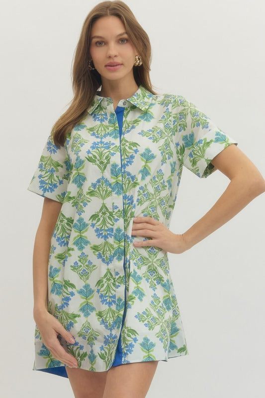 FLORAL PRINT SHORT SLEEVE MINI DRESS - CREAM