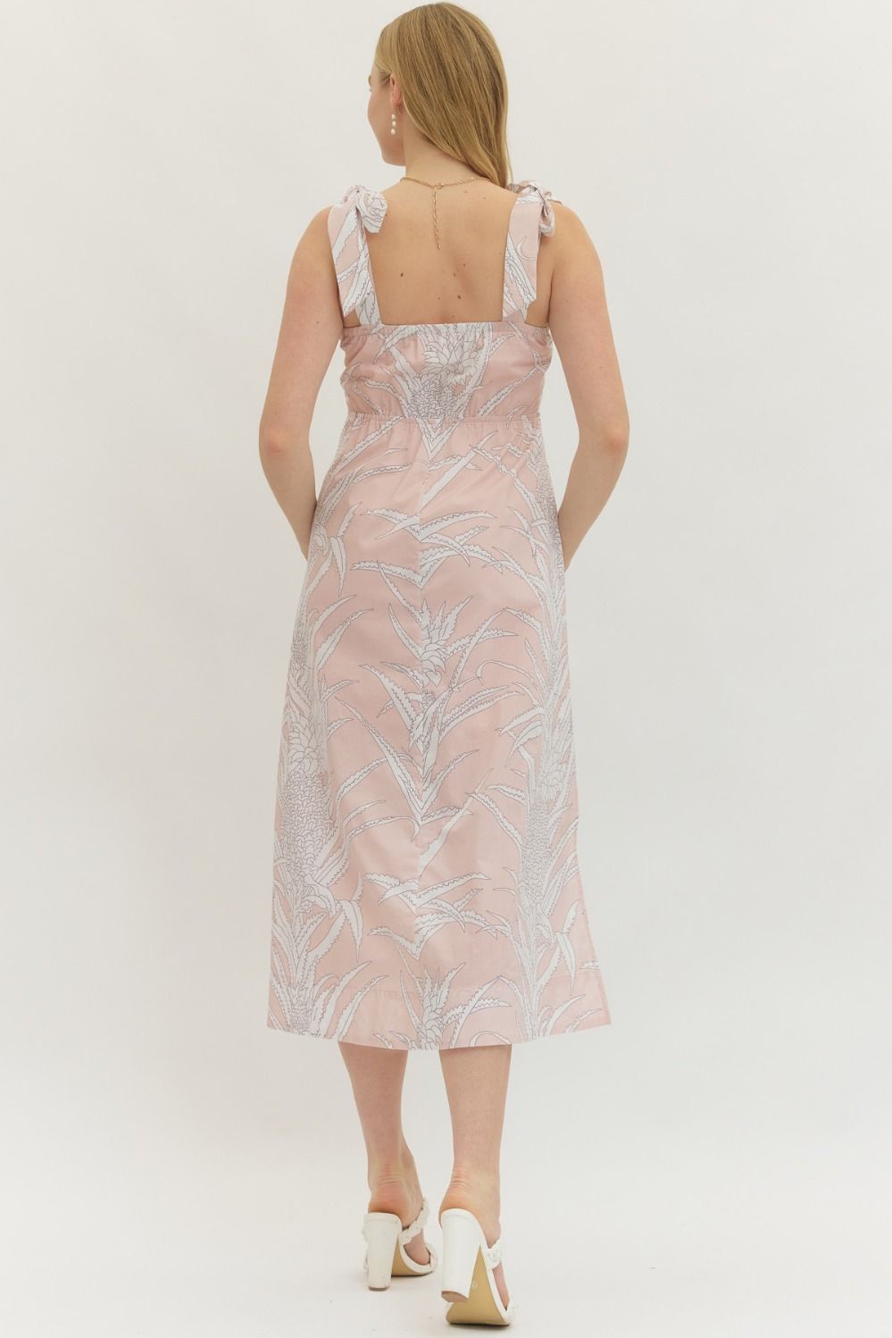 BOTANICAL PRINT SLEEVELESS MIDI DRESS - PINK