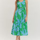 BOTANICAL MIDI DRESS WITH BELT - GREEN