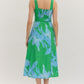 BOTANICAL MIDI DRESS WITH BELT - GREEN