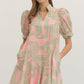 PUFF SLEEVE SCALLOPED HEM MINI DRESS - PINK
