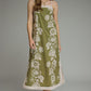 FLORAL SLEEVELESS MIDI DRESS CONTRAST TRIM DETAIL - OLIVE