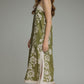 FLORAL SLEEVELESS MIDI DRESS CONTRAST TRIM DETAIL - OLIVE