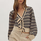 STRIPE KNIT BOW CARDIGAN - BLACK