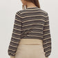 STRIPE KNIT BOW CARDIGAN - BLACK