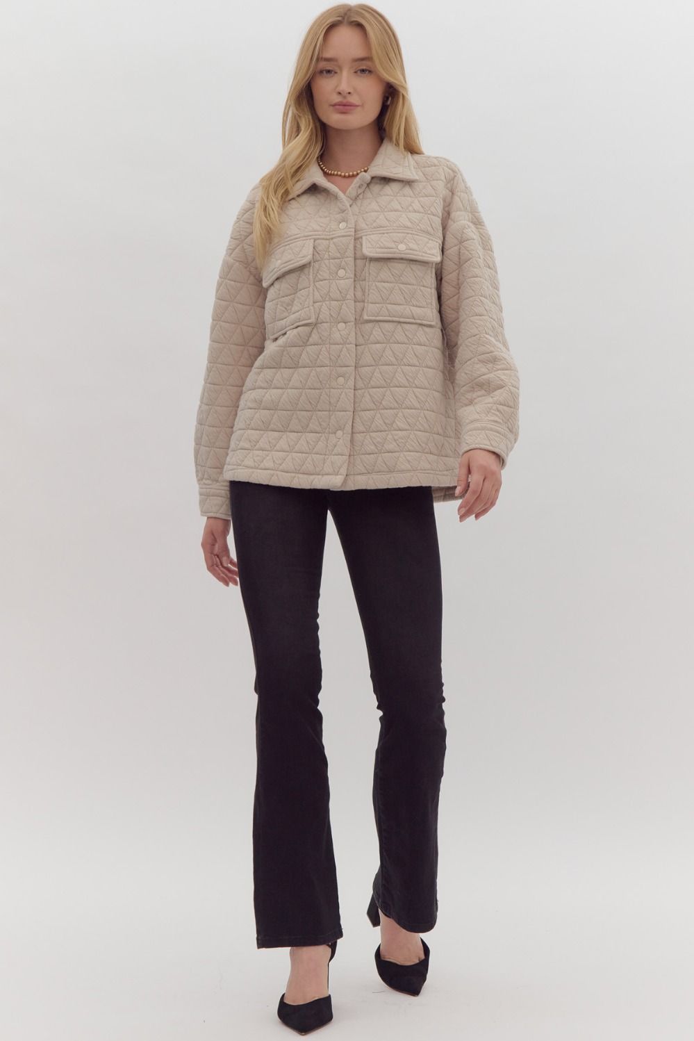 QUILTED SHACKET - ECRU