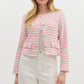 STRIPED TWEED FAUX POCKET JACKET - PINK