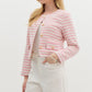 STRIPED TWEED FAUX POCKET JACKET - PINK