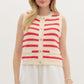 STRIPE SLEEVELESS KNIT SWEATER - RED