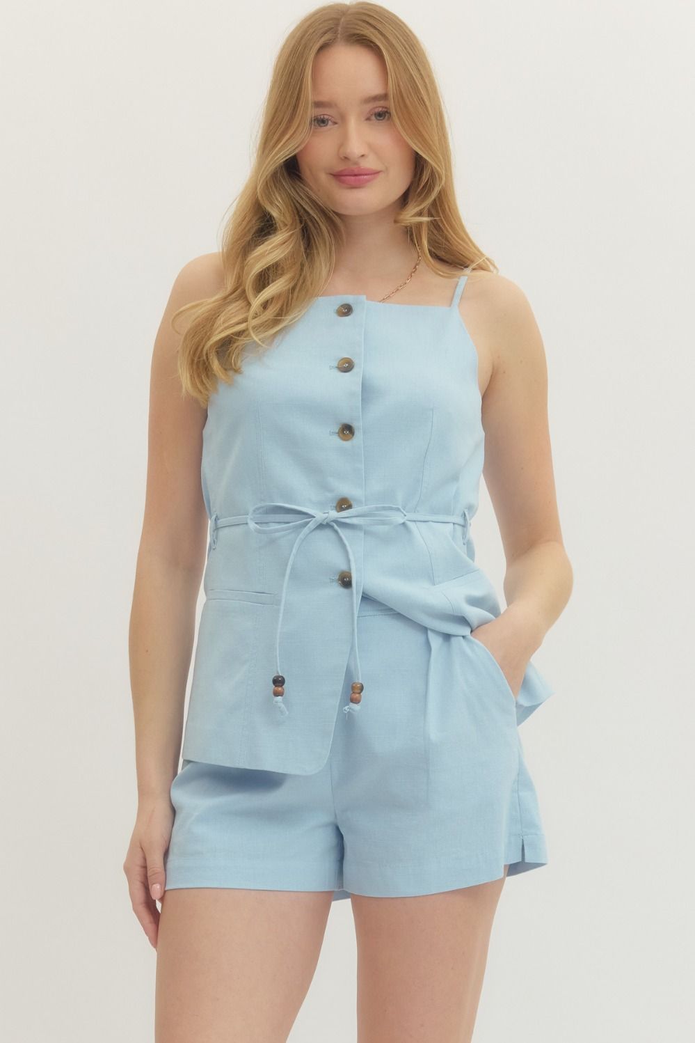 SOLID SLEEVELESS VEST - LIGHT BLUE
