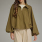 SOLID LONG SLEEVE JACKET ZIPPER CLOSURE - OLIVE