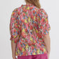 FLORAL PINK V NECK PUFF SLEEVE TOP - PINK MULTI